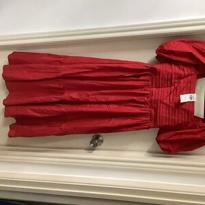 Abercrombie & Fitch Red Puff-Sleeve Fit-and-Flare Dress